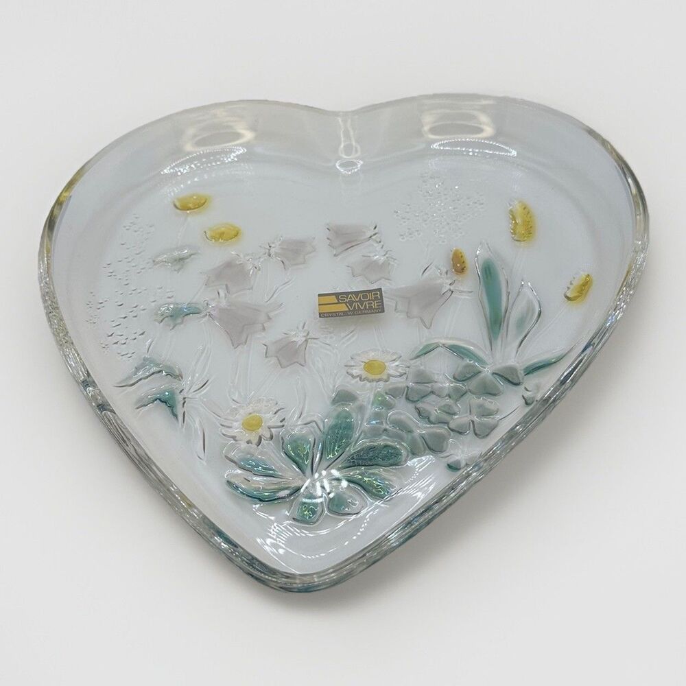 Cinderella Savoir Walther Crystal Heart Carnival Glass Tray 10" Vintage Germany